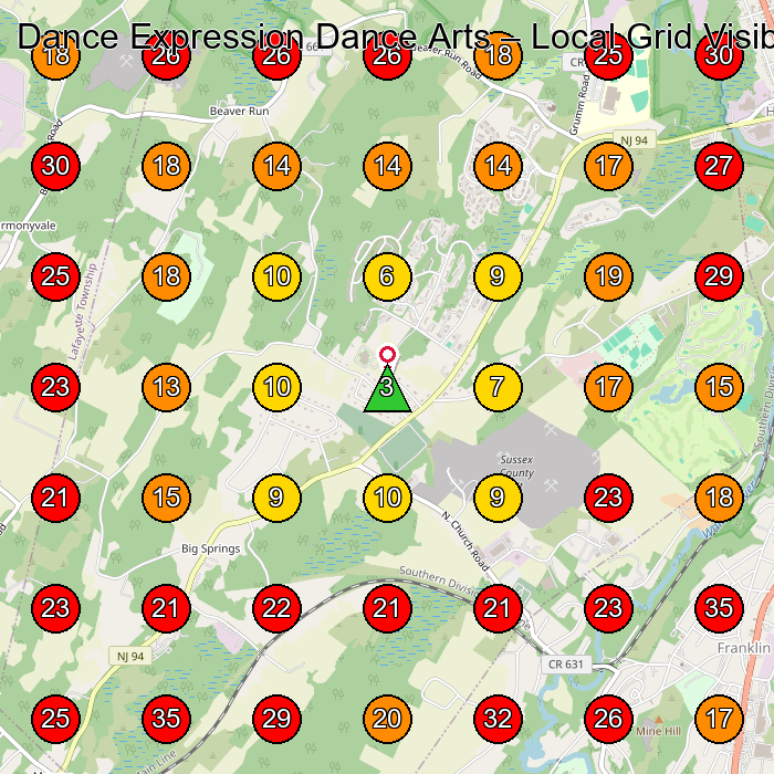 Dance Expression Dance Arts GeoGrid visibility map for Lawn Care Service in Franklin